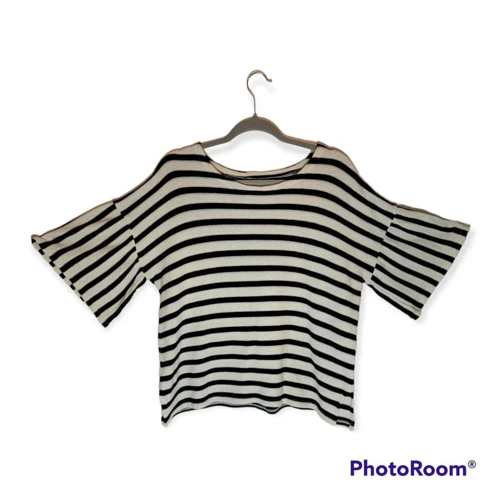 Madewell Striped Cream And Black Short Sleeve Sweater Size M - Picture 2 of 4